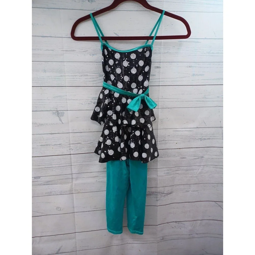 Weissman Costumes Polka Dot Catsuit with Bow Tiered Bodice over Leggings size IC